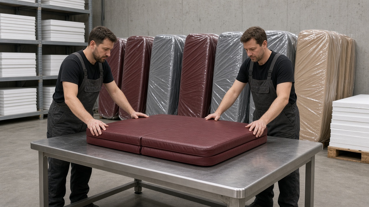 Factory technicians making insulated hot tub covers