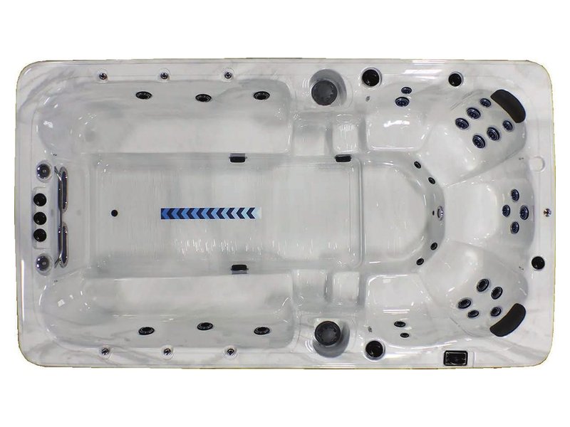 Aqua Venus 13’ swim spa in Silver Marble Lucite, seen from above