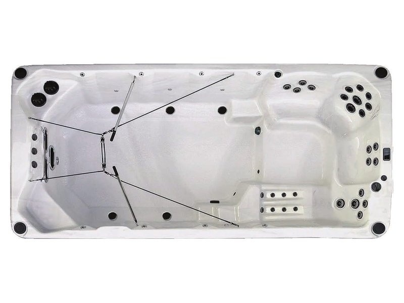 Aqua Saturn 16’ swim spa in Silver Marble Lucite, seen from above