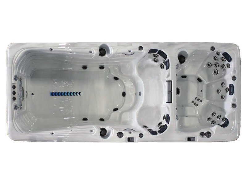 Aqua Jupiter 19’ swim spa in Silver Marble Lucite, seen from above